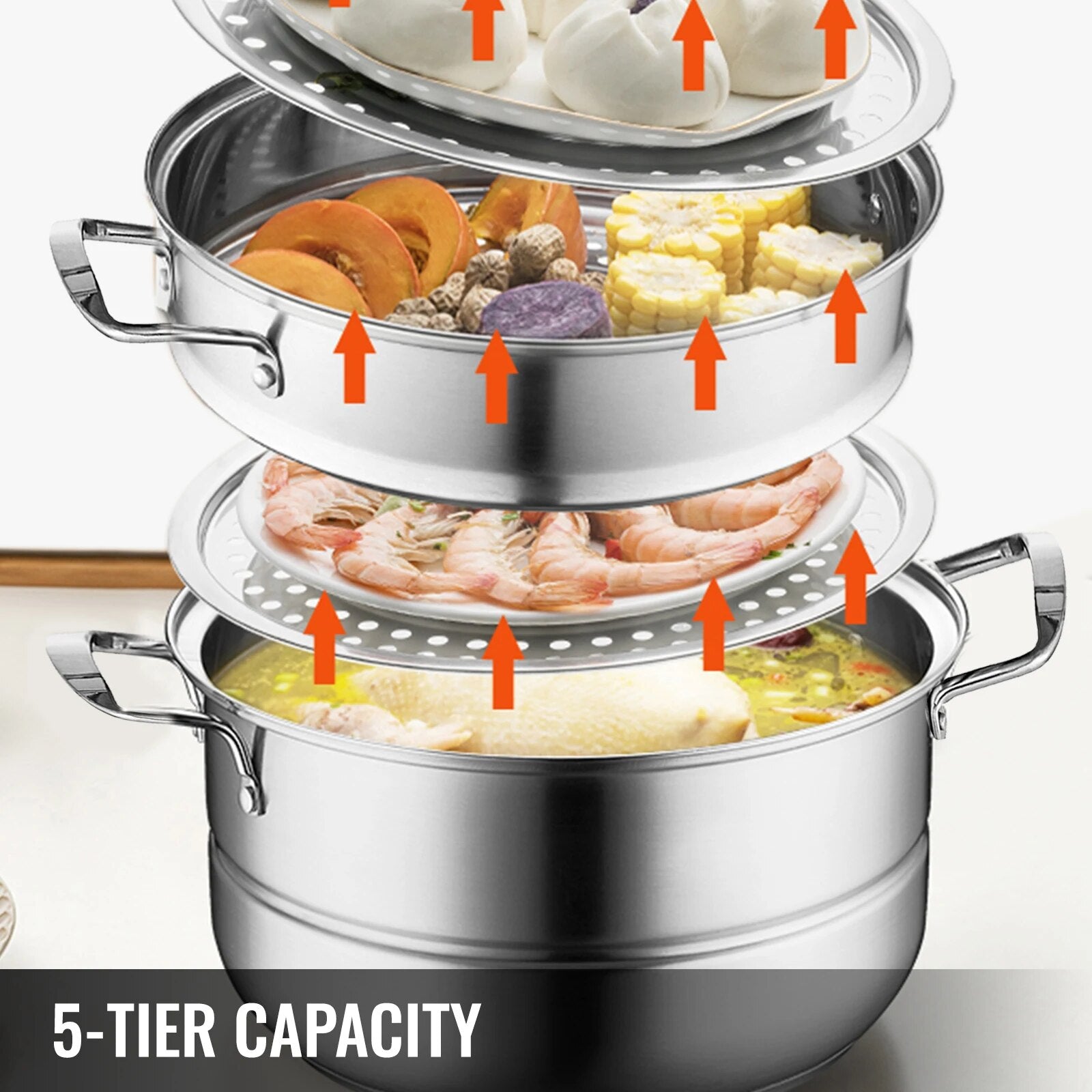 VEVOR 5 Layer Food Steamer 28cm 30cm Stainless Steel Stock Pot for Home Steamin image 1