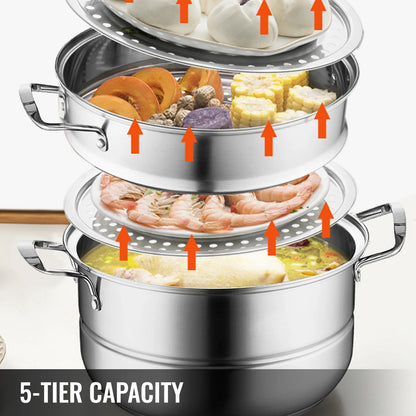 VEVOR 5 Layer Food Steamer 28cm 30cm Stainless Steel Stock Pot for Home Steamin image 1