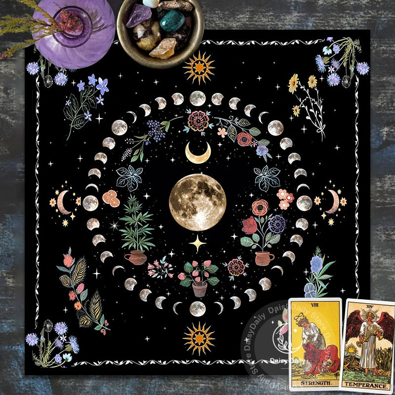 Botanical Moon Flower Tarot Tablecloth Triple Moon Altar Cloth Alter Cloth for image 5