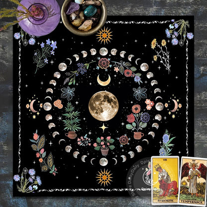 Botanical Moon Flower Tarot Tablecloth Triple Moon Altar Cloth Alter Cloth for image 5