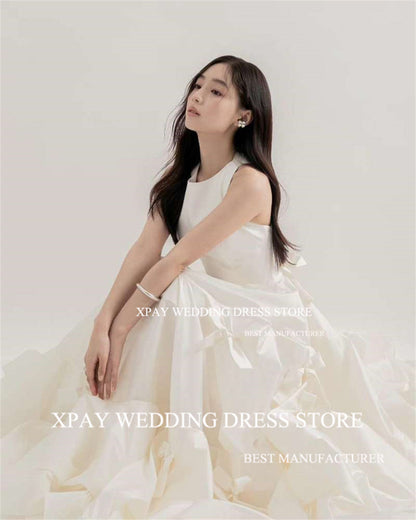 XPAY O Neck Korea Wedding Dresses Ruched Tiered Cut Out Back Wedding Pograph image 5