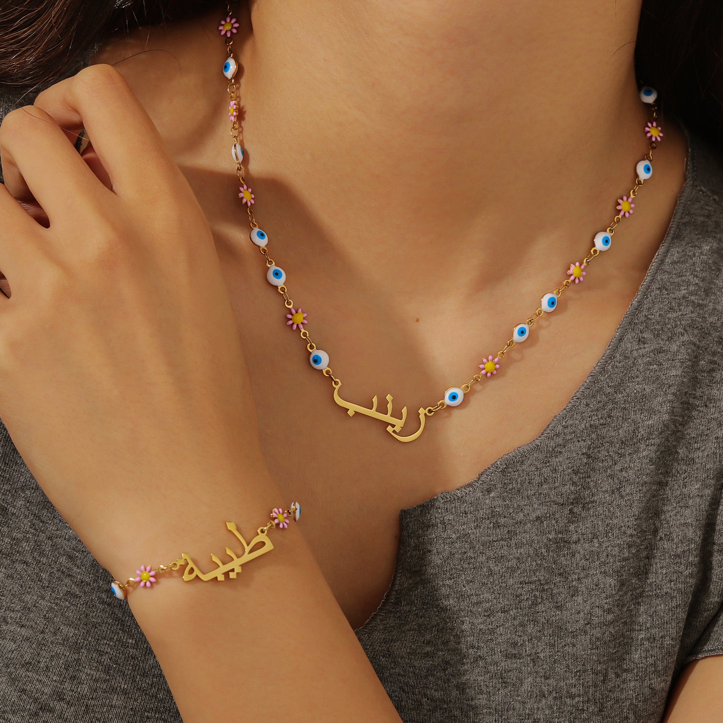 Arabian Devil Eyes Set | Muslim Customizable 18k Stainless Steel Tri-Color Opti image 5