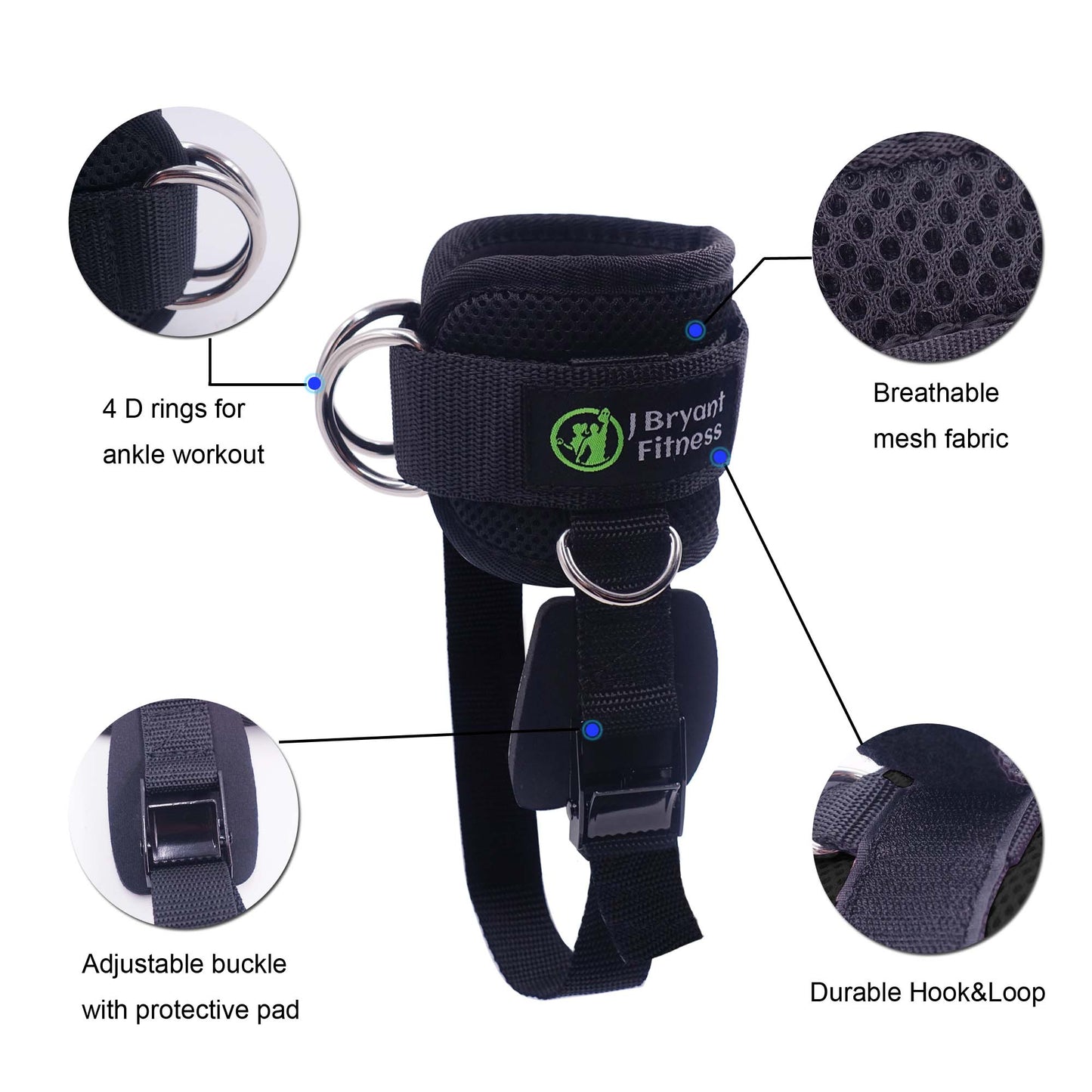 Fitness Adjustable Ankle Straps 4 D-rings for Cable Machines Comfort fit Neopre image 3