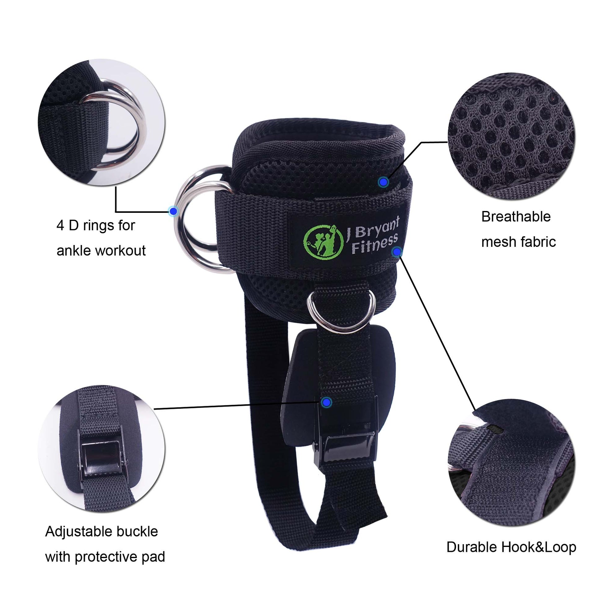 Fitness Adjustable Ankle Straps 4 D-rings for Cable Machines Comfort fit Neopre image 3