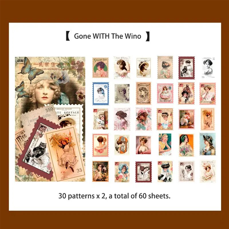 60pcs Retro Junk Journal Sticker kit DIY Diary Scrapbook Decora Sticker Suit fo image 2
