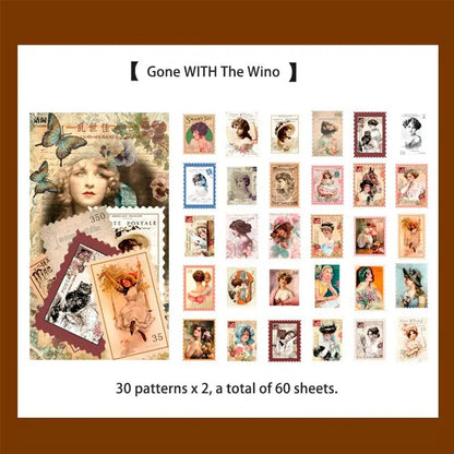 60pcs Retro Junk Journal Sticker kit DIY Diary Scrapbook Decora Sticker Suit fo image 2