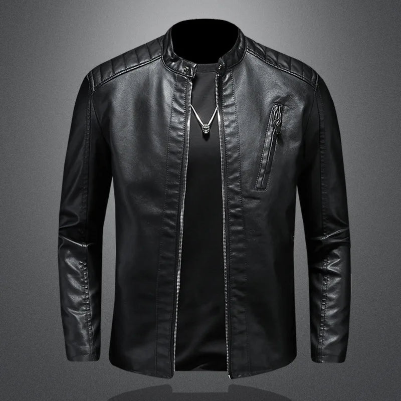 2024 Men Leather Jacket Stand Collar Slim Pu Leather Jacket Autumn Fashion Men  image 1