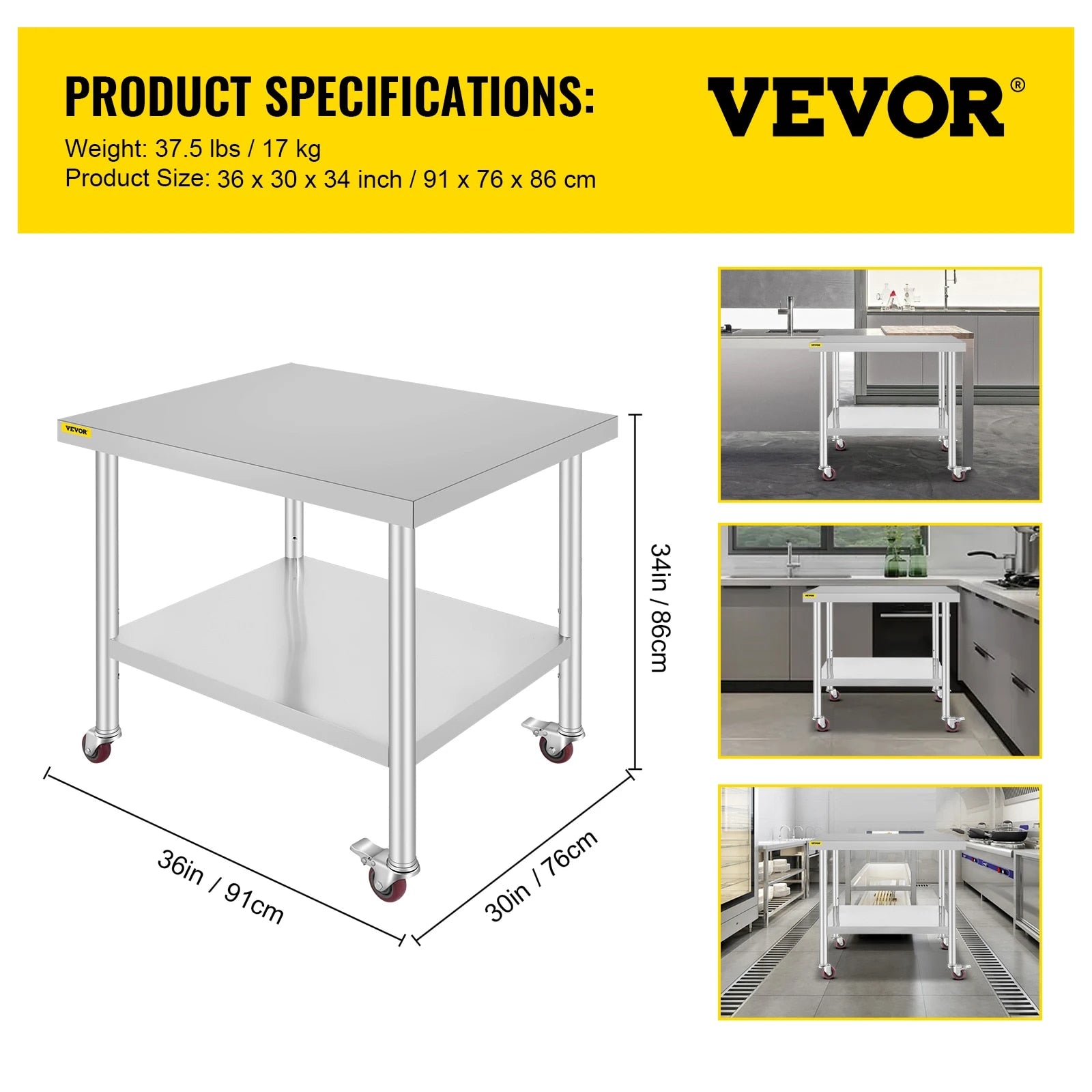 VEVOR Stainless Steel Kitchen Worktable shelves Commercial Work Bench Table wit image 6
