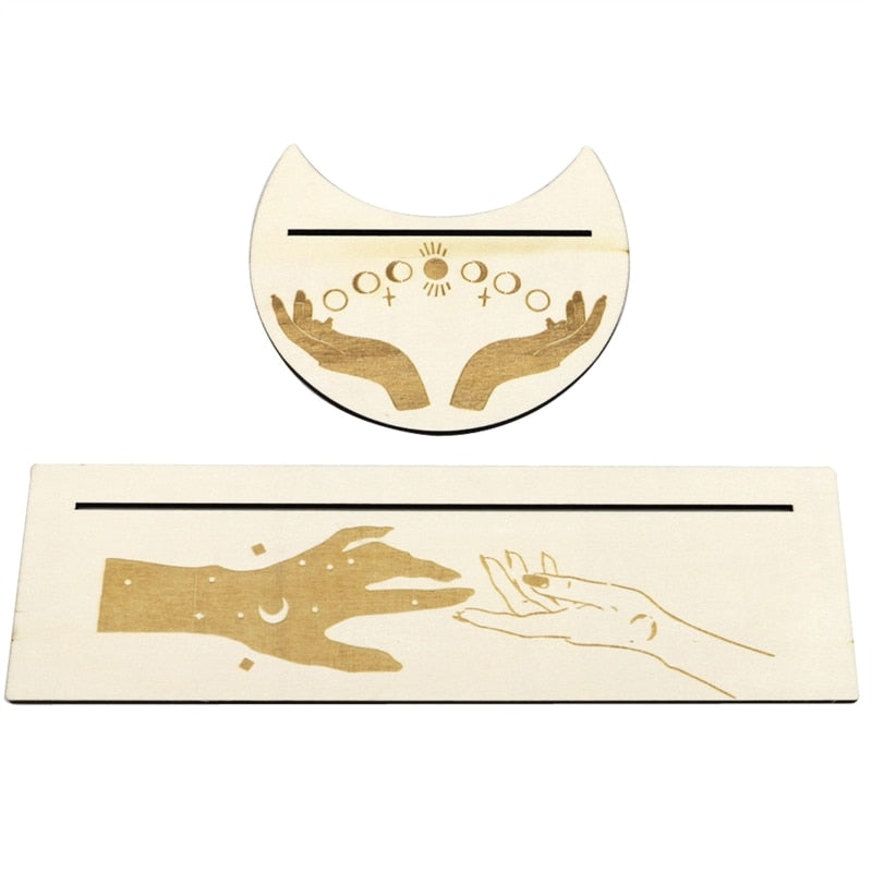 2Pcs Wooden Card Holder Stand Rectangle Moon Shape Altar Display Wood Board for image 6