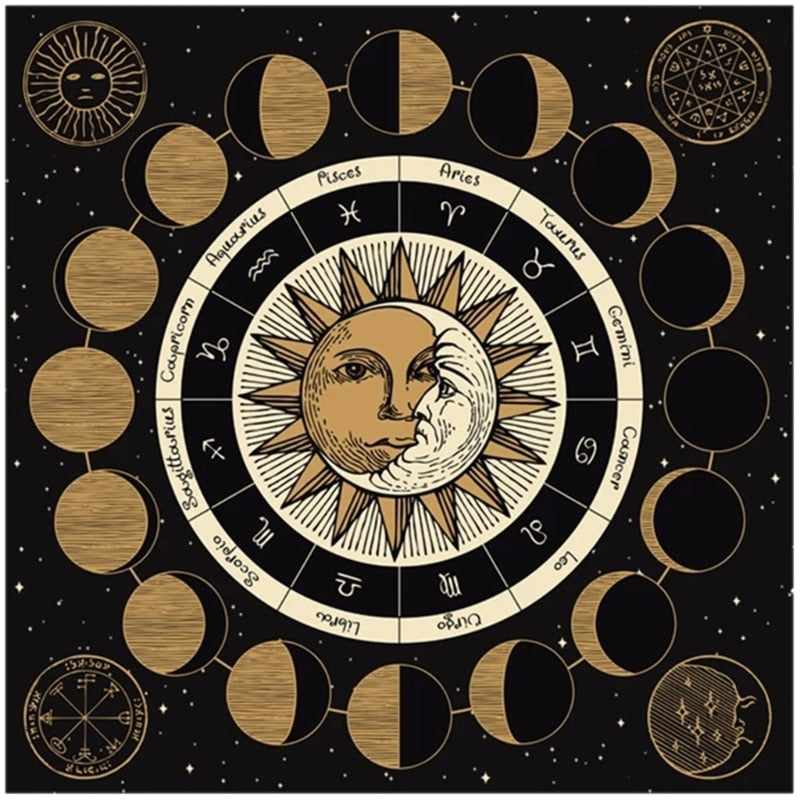Wheel of the Zodiac Altar Tarot Cloth Tablecloth Moon Phase Velvet Astrology Ta image 0