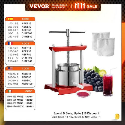 VEVOR 2L 3L 6L Manual Fruit Press Stainless Steel Household Manual Squeezer Cid image 1