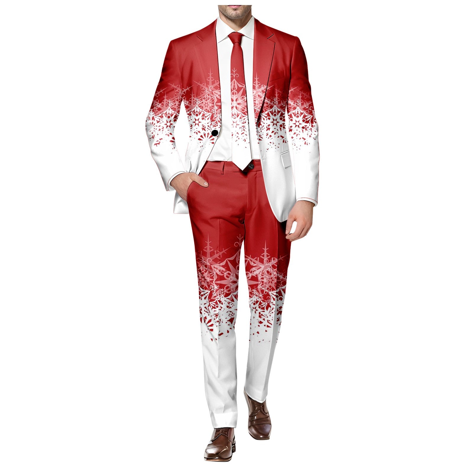 Blazer Men's Christmas 2 Piece Suit Set Snowflake Print Suit Jacket And Pants S image 7