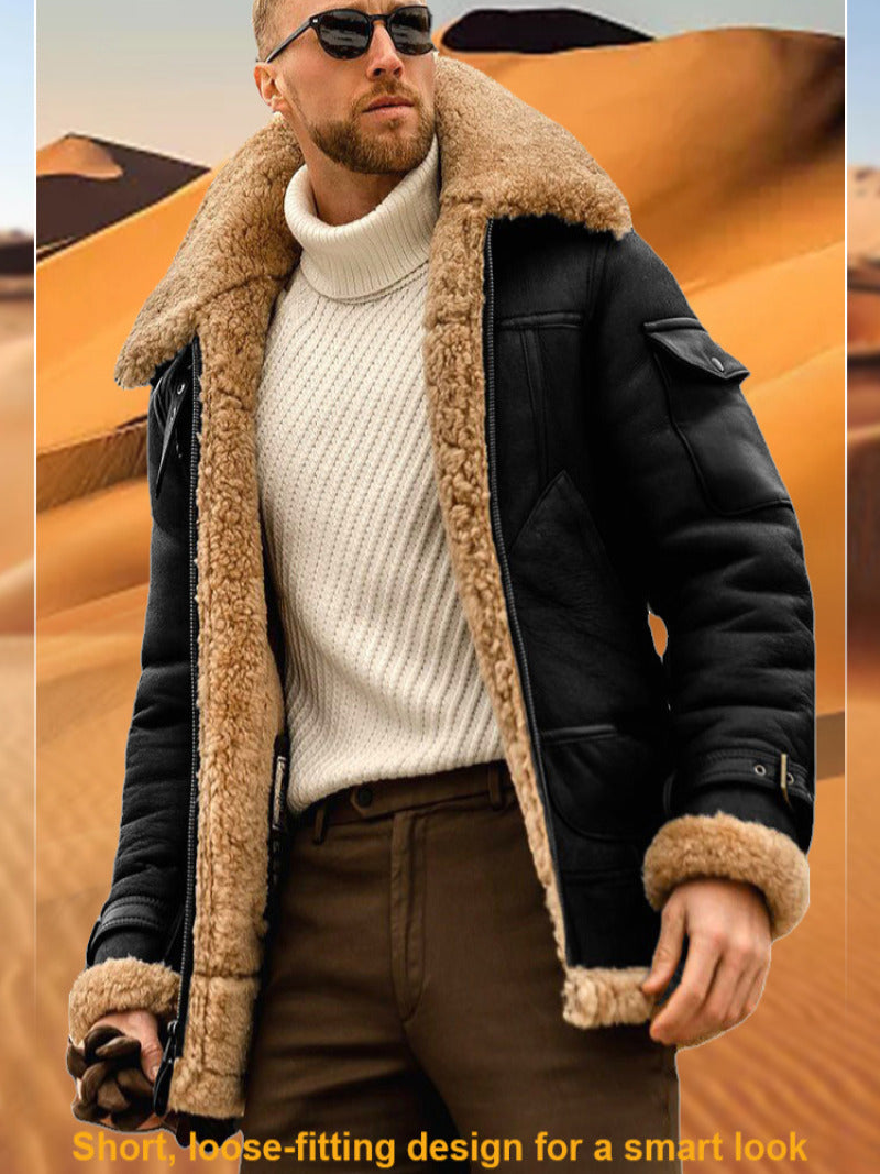 Men's fur allinone jacket midlength coat thickened imitation leather autumn and image 7