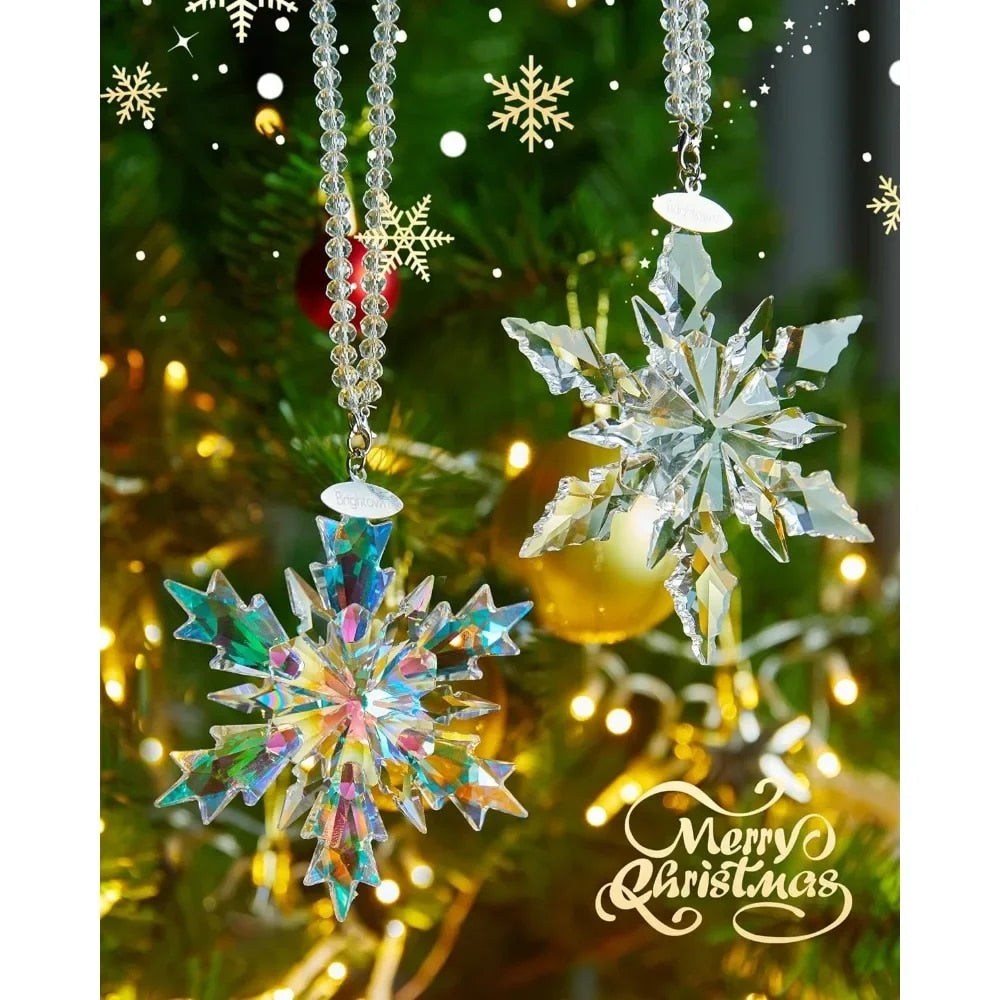 Snowflake Ornaments, 2 Packs 4" Snowflake Crystal Christmas Ornaments, Christma image 0