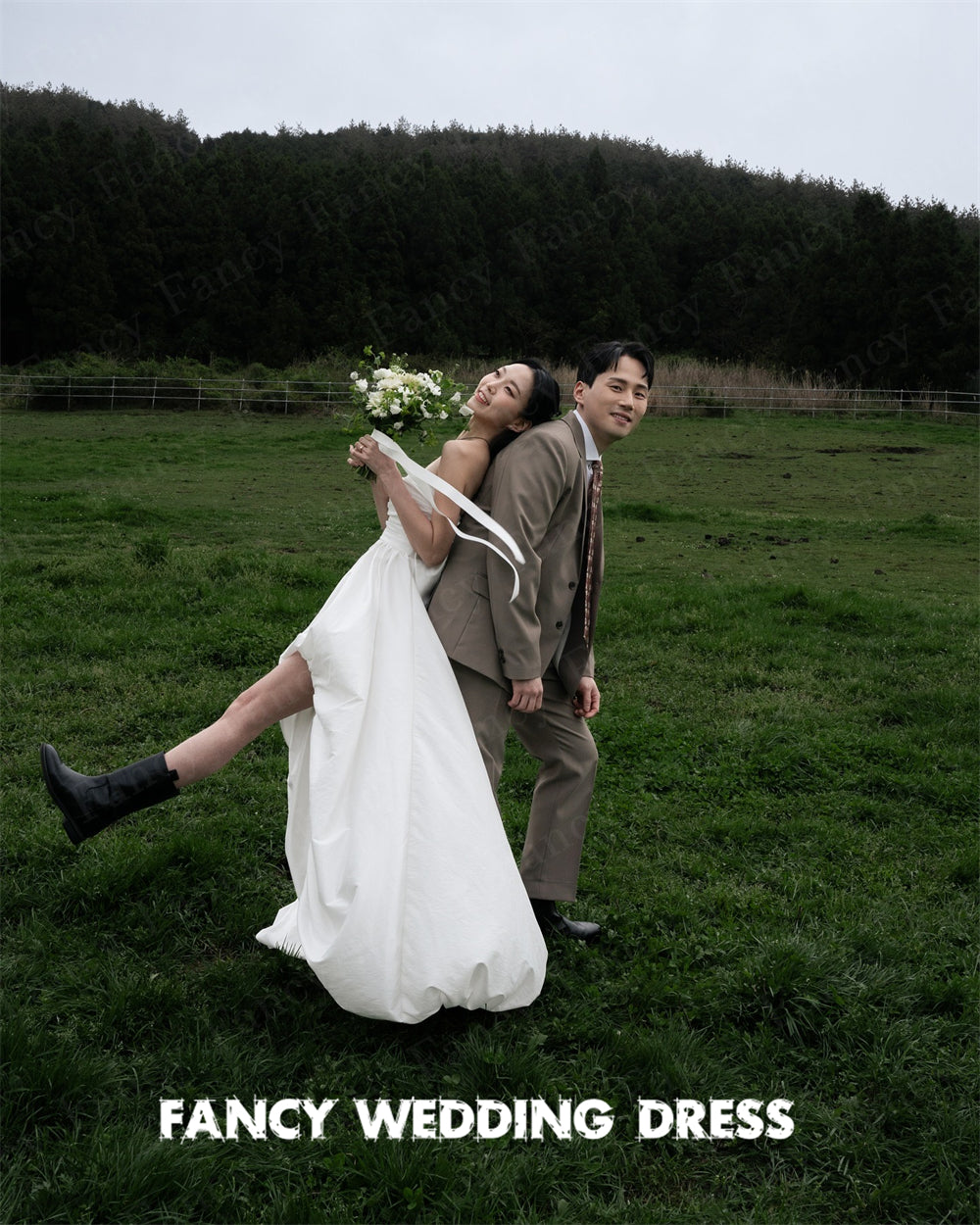 Fancy Korea Strapless Wedding Dress Po Shoot A Line Soft Taffeta Bridal Gown image 4