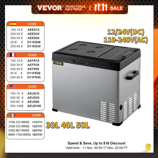 VEVOR 30L 40L 50L Mini Car Refrigerator Portable Fridge Freezer 12/24V DC 110-2