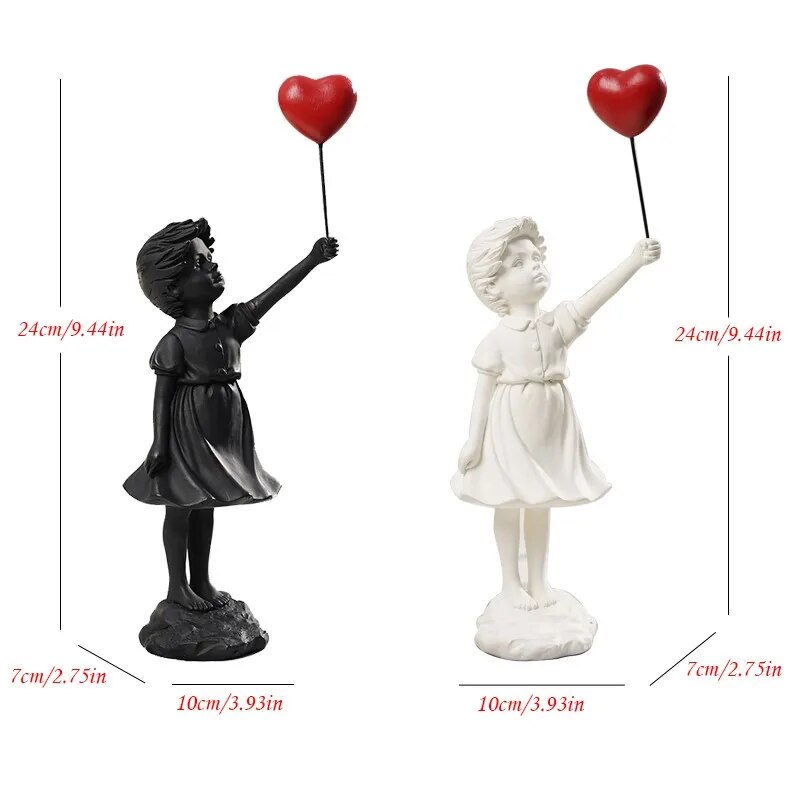 Flying Heart Banksy Balloon Girl Figurine Modern Resin Art Sculpture Craft Home image 2