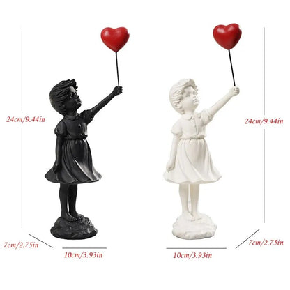 Flying Heart Banksy Balloon Girl Figurine Modern Resin Art Sculpture Craft Home image 2