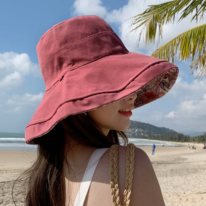 Spring Summer Double-sided Wear Large Brim Fisherman's Hat Hat Women Korea Outd image 6