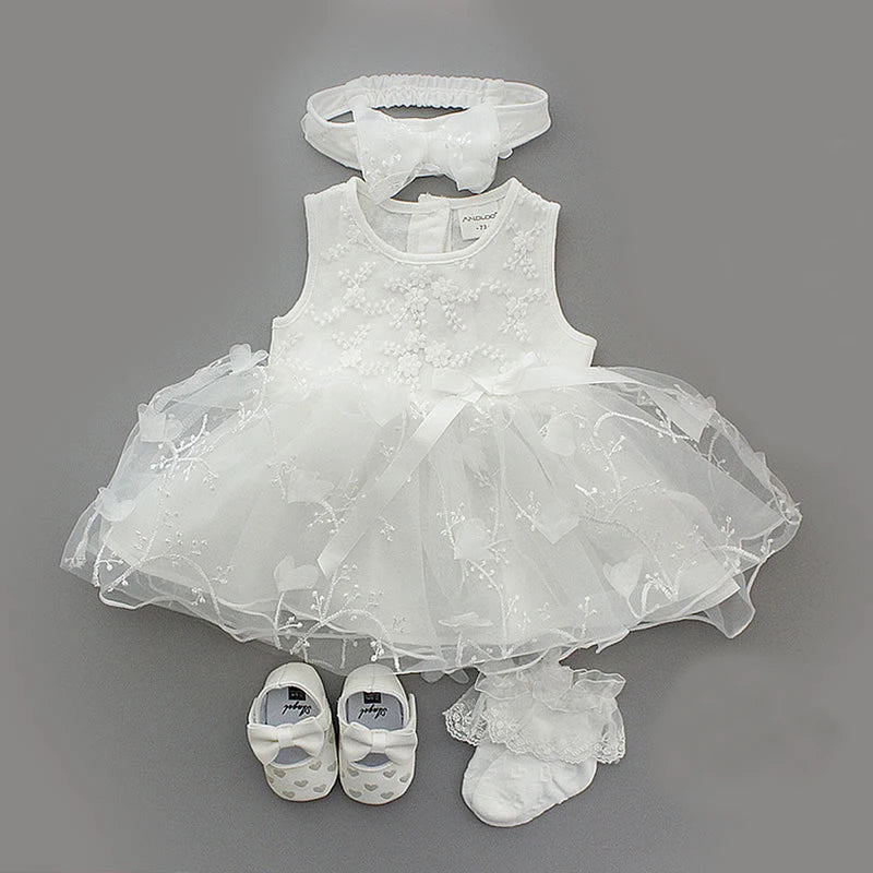 4Pcs Baby Summer Dress Set for Infant Girls Christening Baptism Gown Wedding Pa image 1