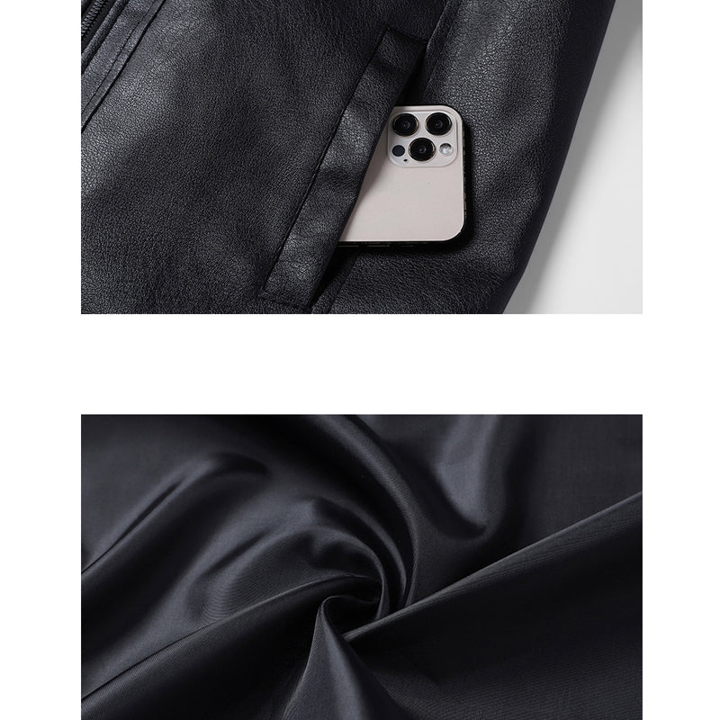 Autumn Winter Men's Motorcycle PU Leather Jacket Coat Biker New Fashion Leather image 4