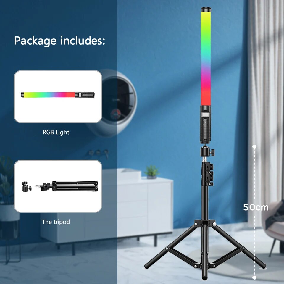 RGB Light Stick Wand With Tripod Stand Party Colorful LED Lamp Fill Light Handh image 2