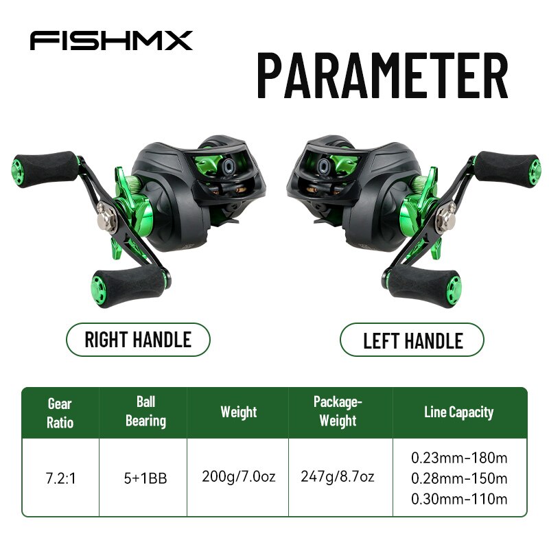 Fishmx Fishing Reel 7.2:1 Gear Ratio Max Drag 10kg Baitcasting Reel with Alumin image 4