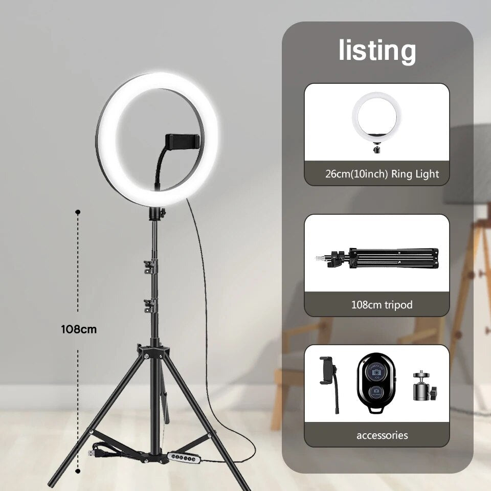 10" 26cm LED Selfie Ring Light Photography Video Light RingLight Phone Stand Tr