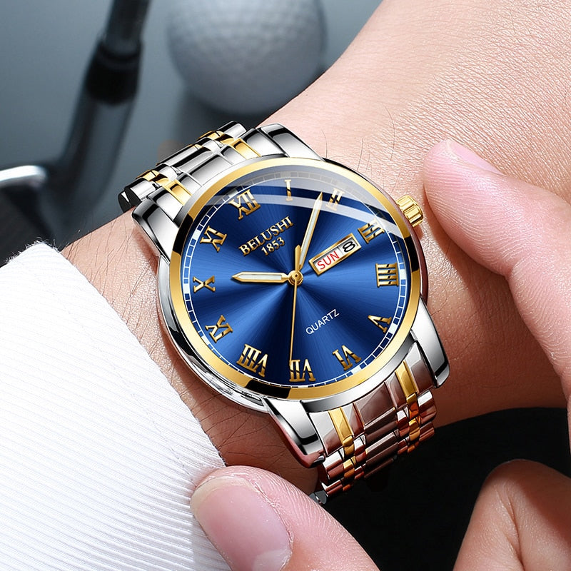 BELUSHI Men's Fashion Business Quartz Watches Top Luxury Brand Full Steel Water image 17