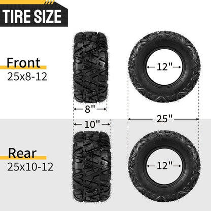 Complete Set of 4 All Terrain ATV UTV Tires 25x8-12 Front & 25x10-12 Rear 6PR T image 4