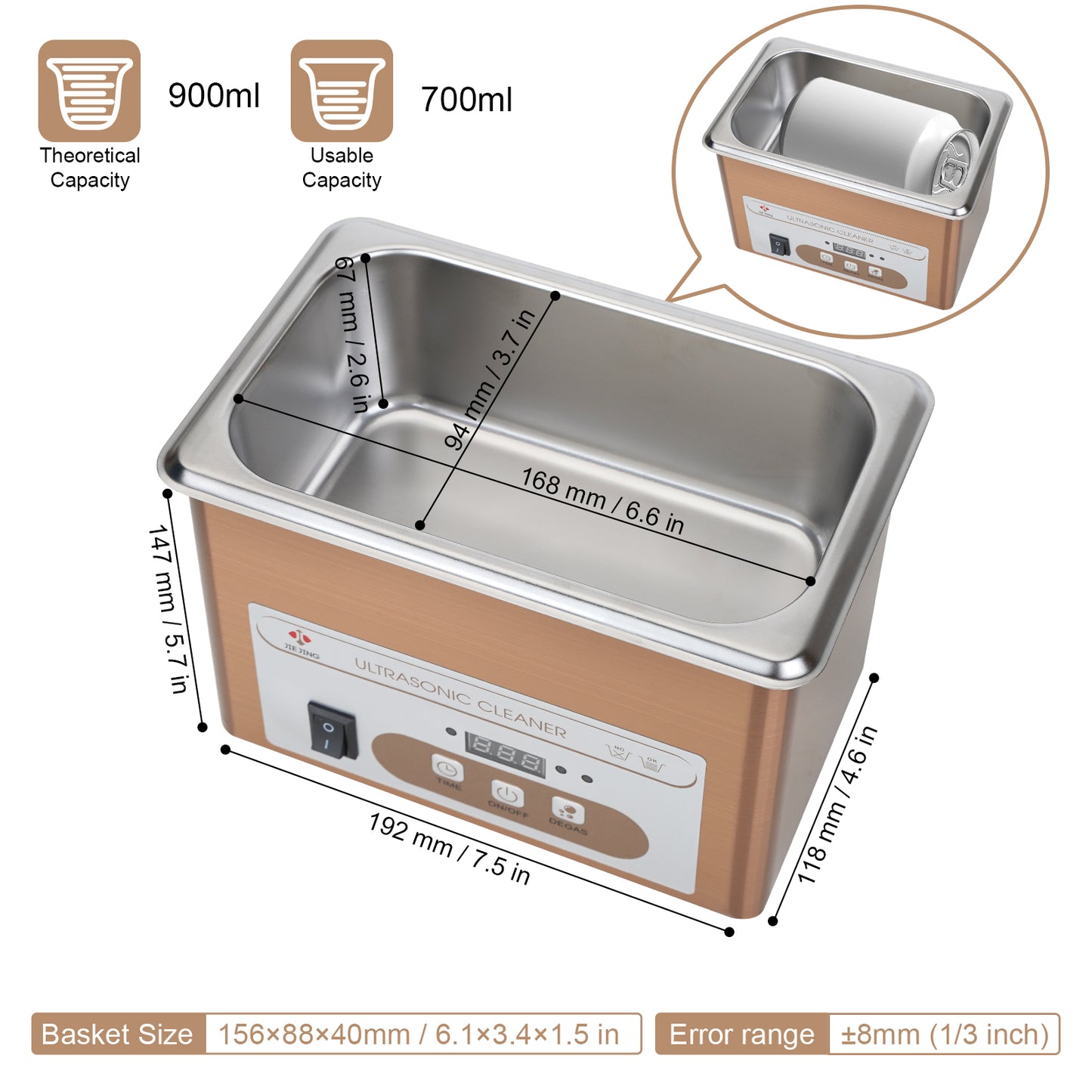 JIEJING 900mL Ultrasonic Cleaner, 60W Power, 40kHz Ultra Sonic Cleaning Machine image 4
