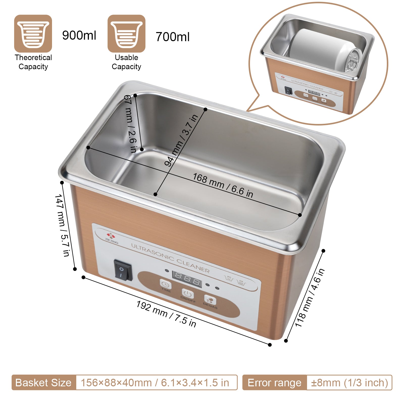JIEJING 900mL Ultrasonic Cleaner, 60W Power, 40kHz Ultra Sonic Cleaning Machine image 4