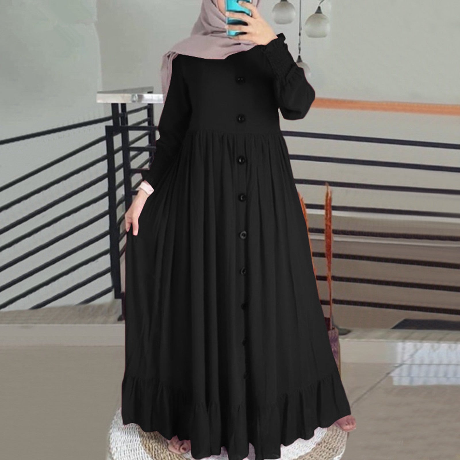 New Muslim Hijab Dubai Abaya Long Dresses Women Retro Casual Maxi Dress Oversiz image 2
