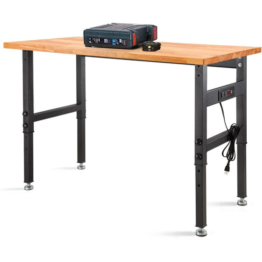 Work Bench, Height Adjustable WorkbenHeavy Duty Oak Wood Desktop Work Table