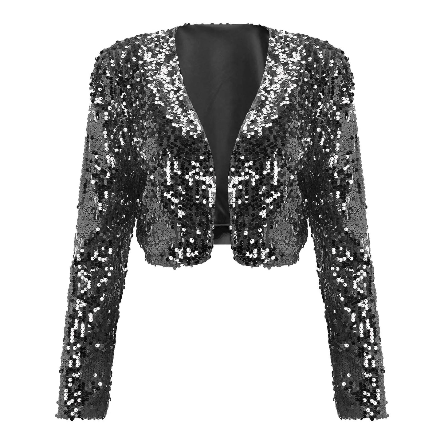 Women Coat Shining Sequined Long Sleeve Cropped Length Open Front Bolero Shrug  image 2