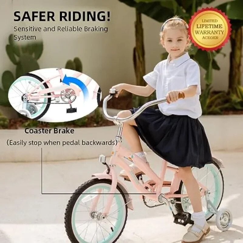 Girls Beach Cruiser Bike for Kids 5-13 Years Old, Kids Bicycle Included Coaster image 3