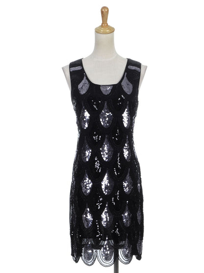 Women Fit Scalloped Hem Shimmer Sequin Fish Scale Embellished Look Dress Solid image 2