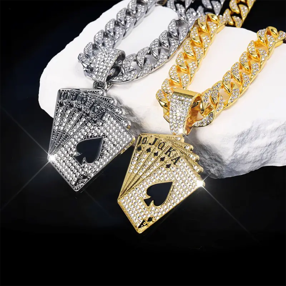 18K Gold Plated Hip-Hop Iced Out Spades Playing Card Necklace Men's Personalize image 3