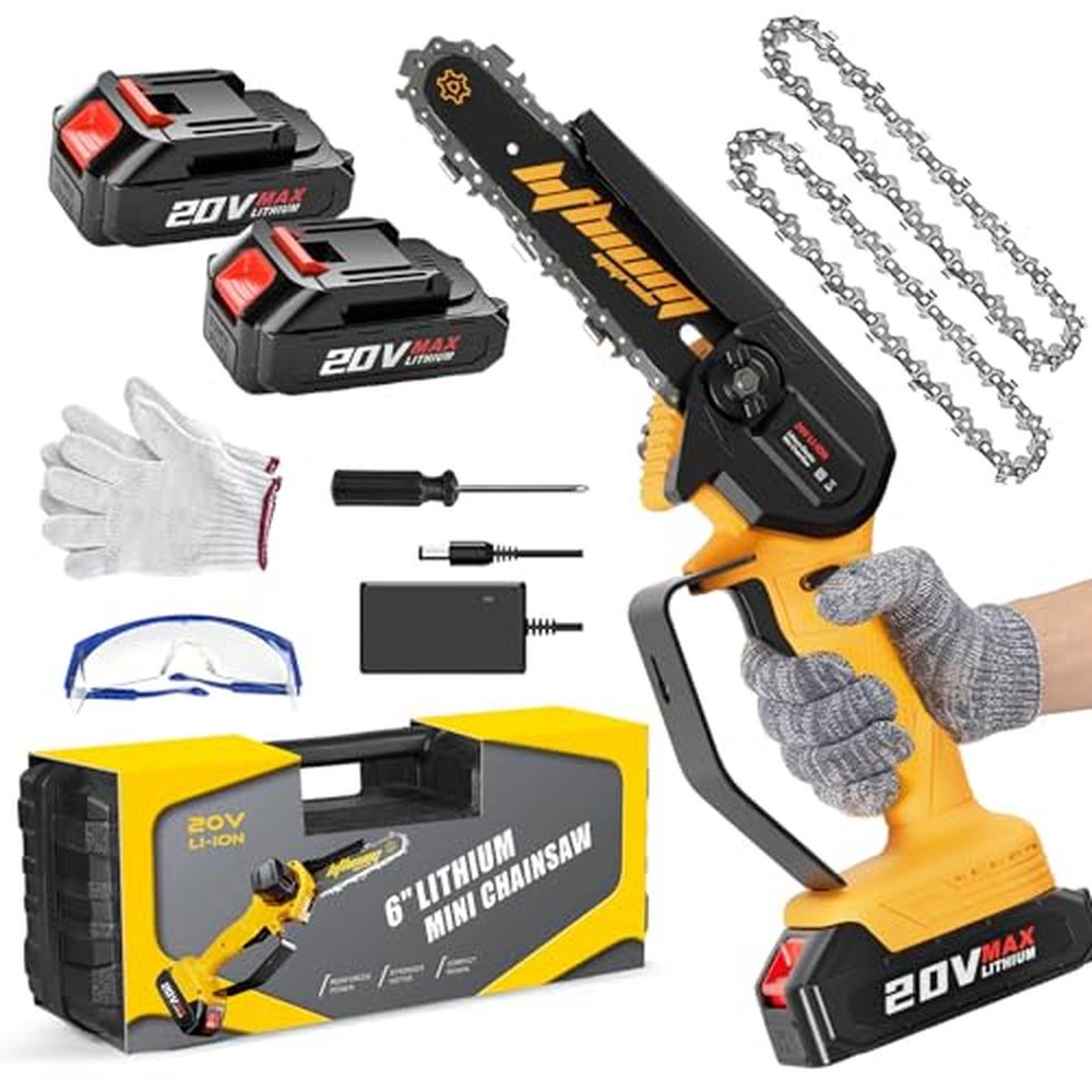 Portable Mini Electric Chainsaw 6-Inch with 2 Battery Pack Cordless Handheld Wo image 1