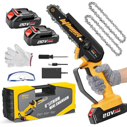Portable Mini Electric Chainsaw 6-" with 2 Battery Pack Cordless Handheld Wo image 1