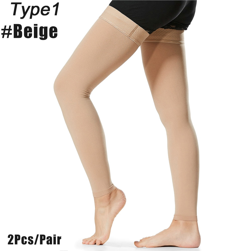 1Pair Medical Open Toe Thigh High Compression Stockings with Silicone Band for image 1