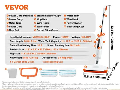 VEVOR Steam Mop Cleaner 5-in-1 High Temperature Steam Cleaner Multipurpose Floo image 2