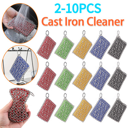 2-10PCS Cast Iron Cleaner with Hanging Ring Chainmail Scrubber Stainless Steel  image 1