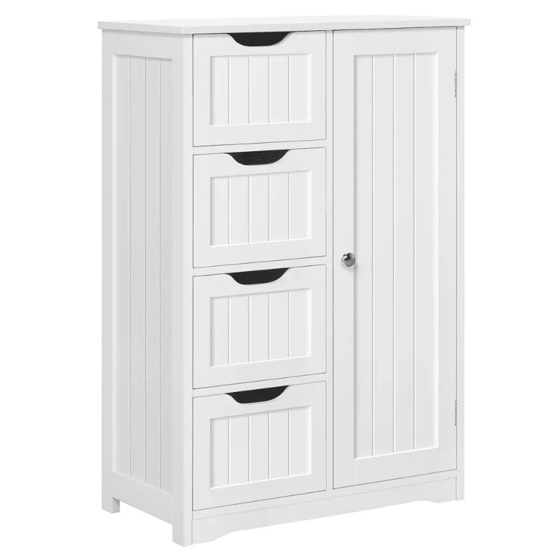 Alden Design Wooden Bathroom Storage Cabinet with 4 Drawers & Cupboard, White image 4