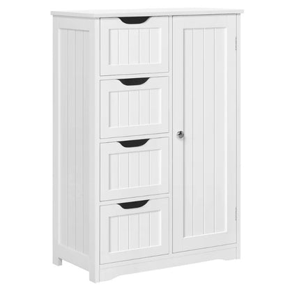 Alden Design Wooden Bathroom Storage Cabinet with 4 Drawers & Cupboard, White image 4