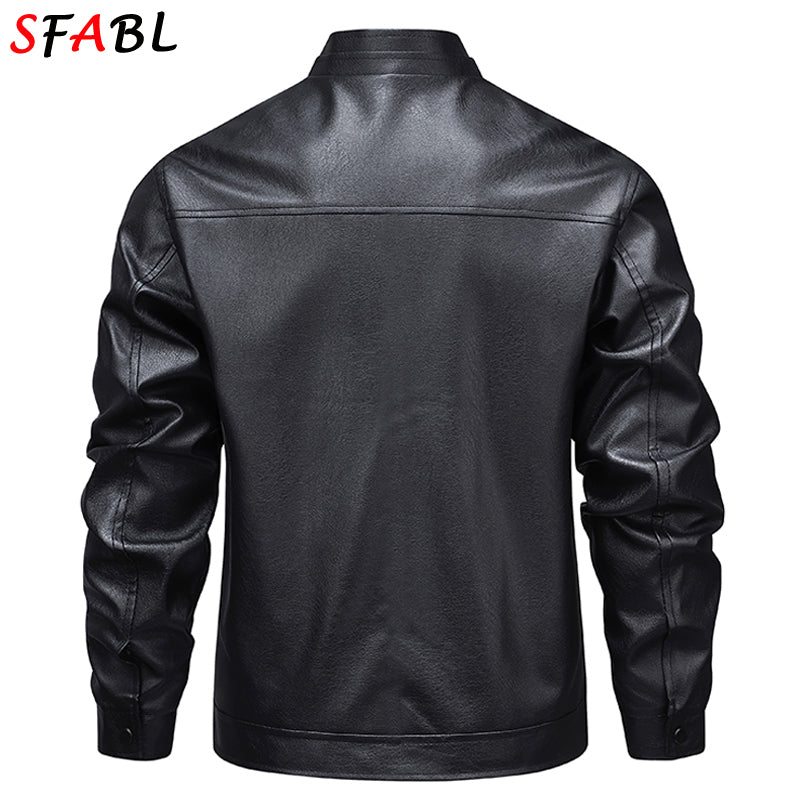 Autumn Winter Men's Motorcycle PU Leather Jacket Coat Biker New Fashion Leather image 2