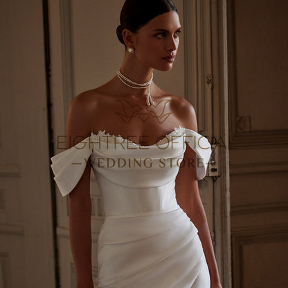 Eightree White Mermaid Wedding Dresses Off The Shoulder Lace Bridal Dress Elega image 2