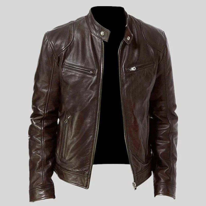 2024 Spring Men's Fashion Leather Jacket Slim Fit Stand Collar PU Jacket Male An image 5