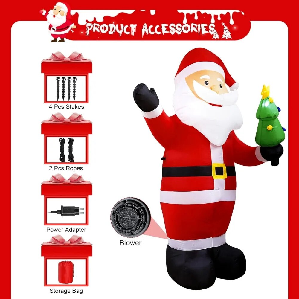 8FT Christmas Inflatable Santa Claus Holding Xmas Tree, Built-in LED Lights, fo image 6