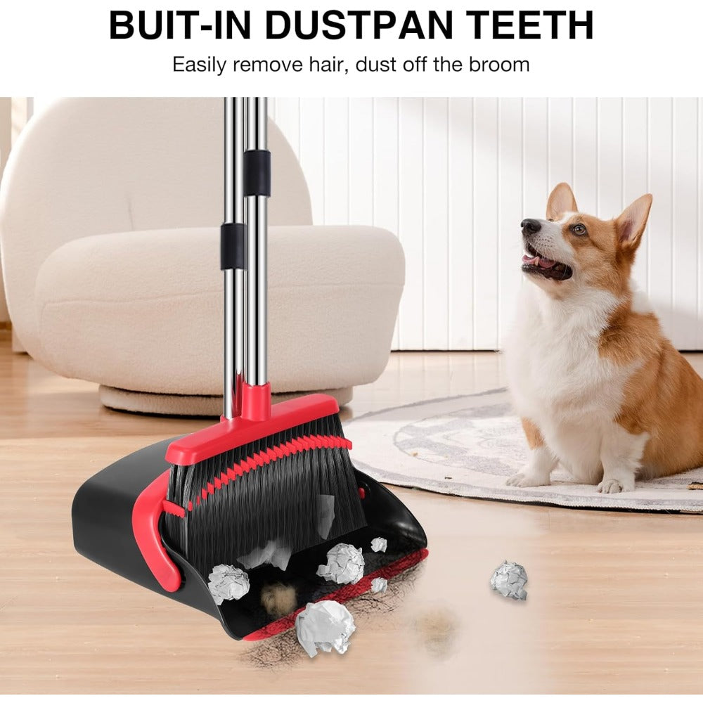 broom and dustpan set, 52-in long adjustable handle broom dustpan combo with du image 0